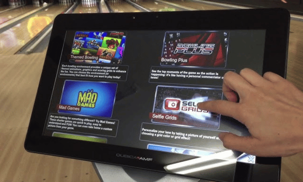 Interactive touchscreen console for DuckPin bowling
