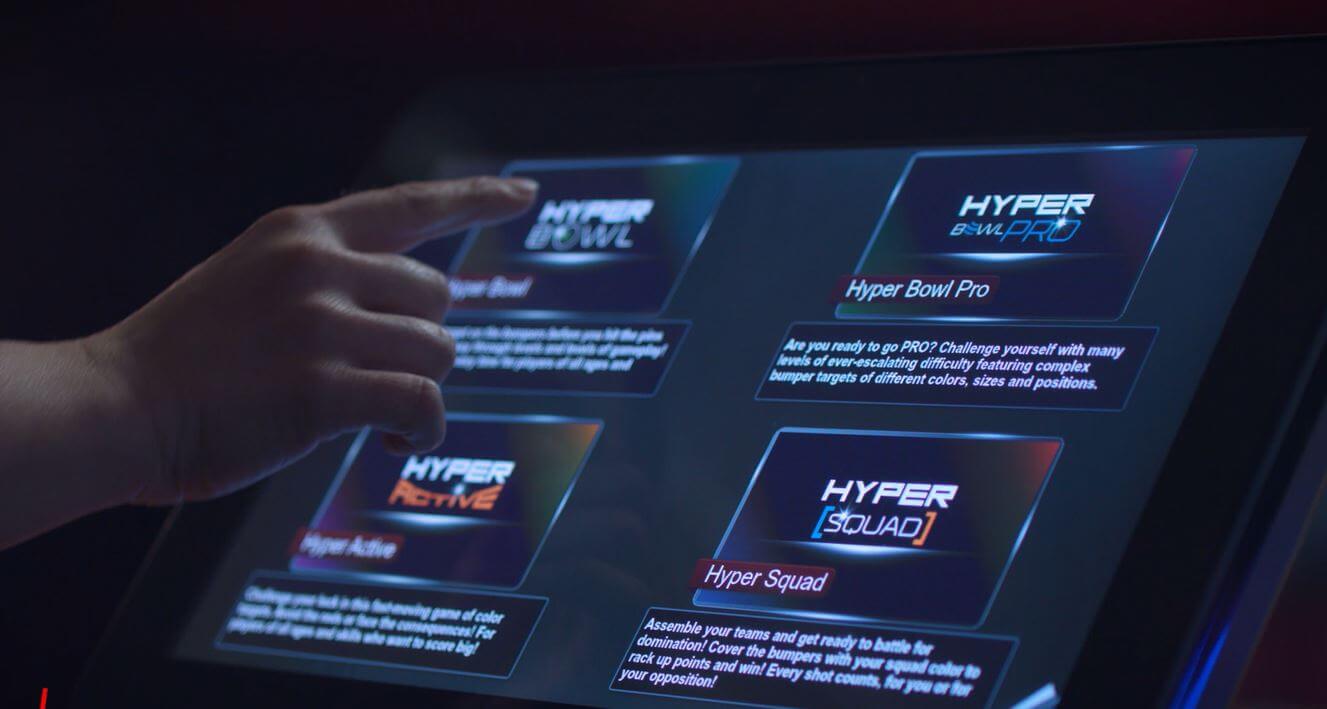 HyperBowling interactive touchscreen showing game modes